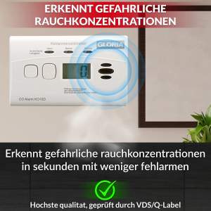 Preview: Gloria K10D Kohlenmonoxidmelder CO Melder mit Display u. 10-Jahres Batterie Preview: Gloria K10D Kohlenmonoxidmelder CO Melder mit Display u. 10-Jahres Batterie